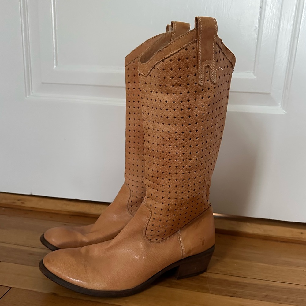 Frye Perforated Leather Cowboy Boots - Picture 2 of 5